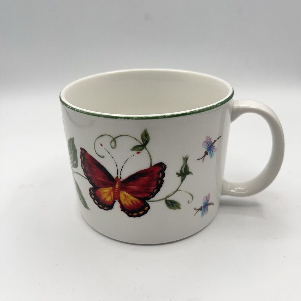Vintage Stoneware Bufferfly Mug By Tabletops Unlimited Bright Colorful 16 oz